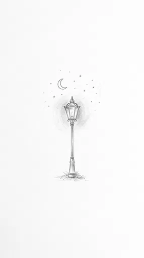 Pencil Sketch of Vintage Streetlamp at Night
