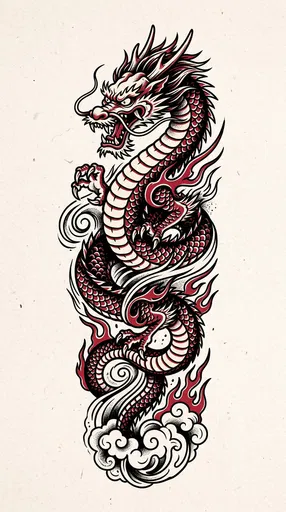 Traditional Red and Black Dragon Tattoo Flash