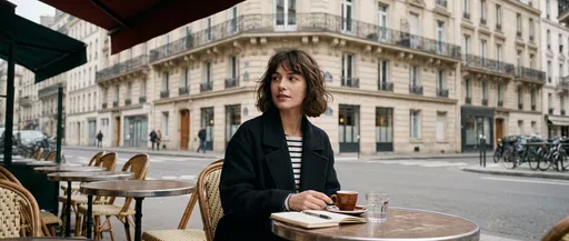 Brunette Woman at Parisian Outdoor Cafe