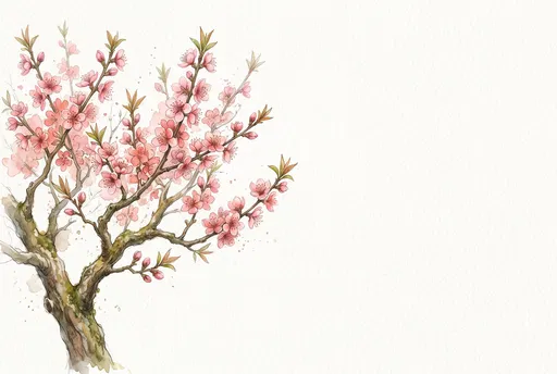 Watercolor Blooming Pink Peach Tree Illustration