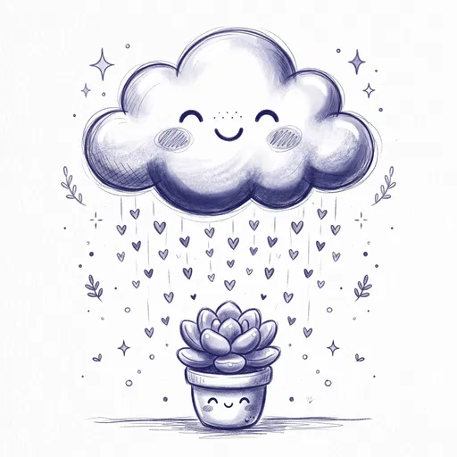 Cute Cloud Raining Hearts on Succulent