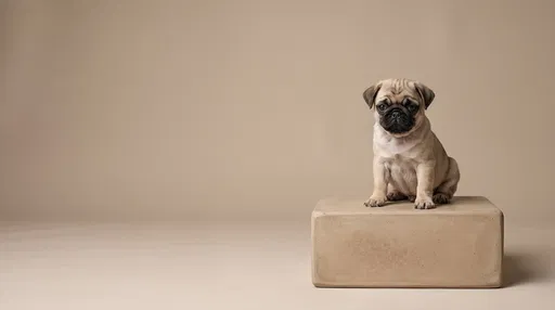 Fawn Pug Puppy on Concrete Block