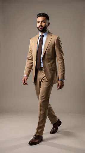 South Asian Businessman Walking in Tan Suit