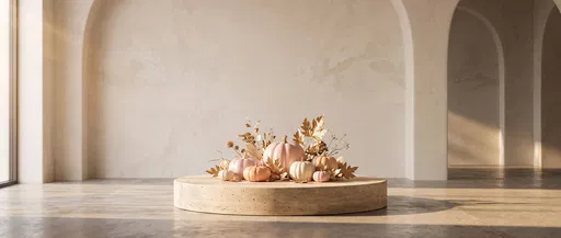 Pastel Pumpkins on Travertine Podium