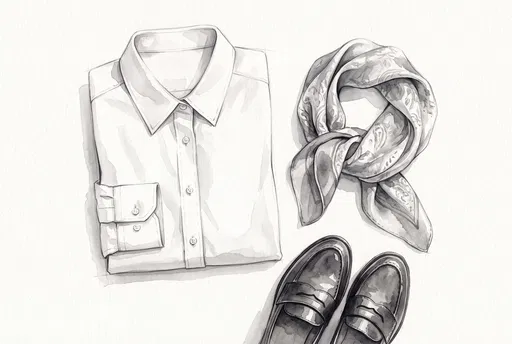 Monochrome Watercolor Fashion Flat Lay Illustration
