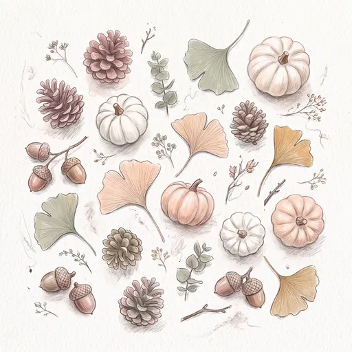 Pastel Autumn Botanical Flat Lay Illustration