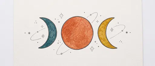 Hand-Drawn Colored Pencil Moon Phases