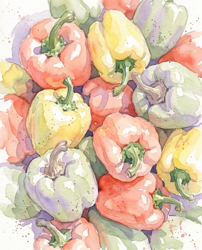 Pastel Watercolor Bell Peppers Illustration