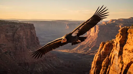 California Condor Soaring Over Desert Canyon