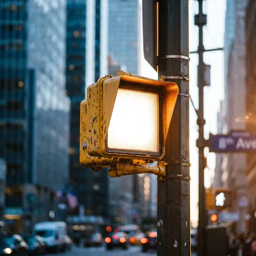 Vintage Yellow Pedestrian Signal at Golden Hour