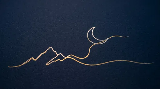 Minimalist Gold and Silver Moon Mountain Drawing