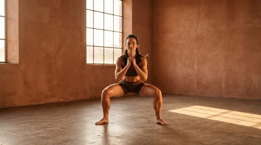 Athletic Woman Holding Wide Squat Indoors