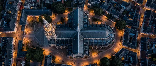 Aerial Night View of Cruciform Cathedral