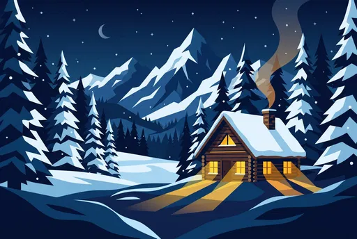Cozy Winter Cabin in Snowy Mountains