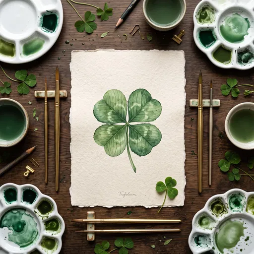 Four-Leaf Clover Watercolor Flat Lay