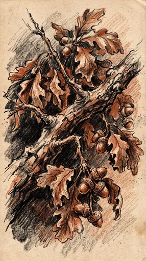 Charcoal and Sanguine Oak Branch Sketch