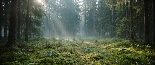 Misty Pine Forest Clearing at Dawn