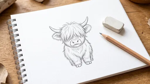 Highland Cow Calf Pencil Sketch on Pad