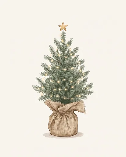 Cozy Burlap Potted Christmas Tree Illustration
