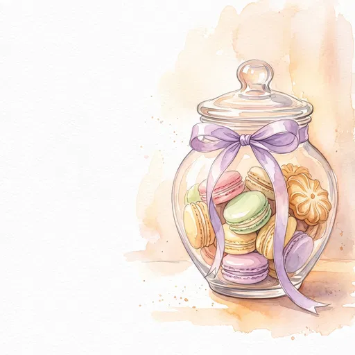 Watercolor Glass Jar With Macarons and Cookies