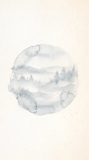 Misty Blue Watercolor Circle Landscape