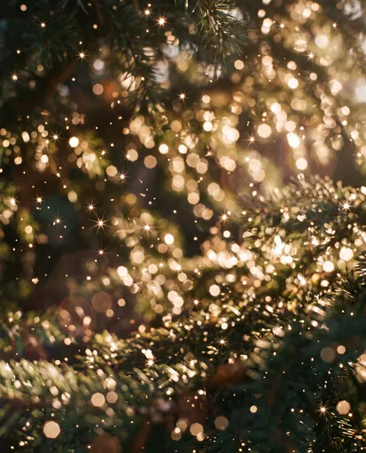 Golden Bokeh and Sparkling Pine Boughs