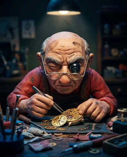 Plasticine Watchmaker Sculpt Under Spotlight
