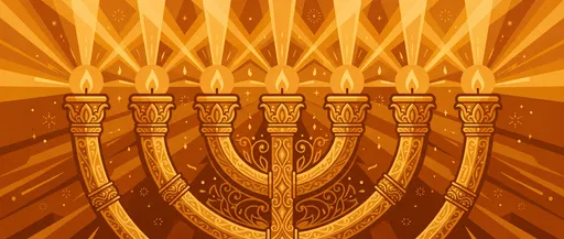 Ornate Golden Seven-Branched Menorah Illustration