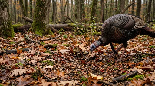 Wild Turkey Foraging in Autumn Forest