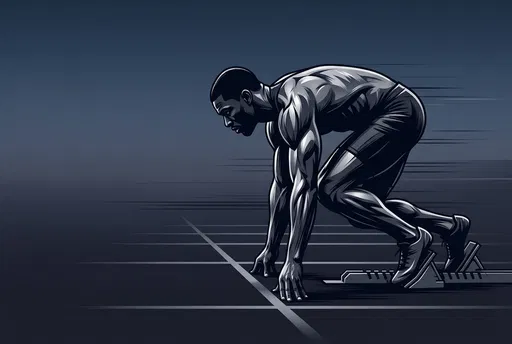 Muscular Sprinter in Starting Blocks Illustration
