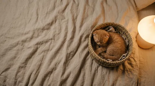 Ginger Kitten Sleeping in Woven Basket