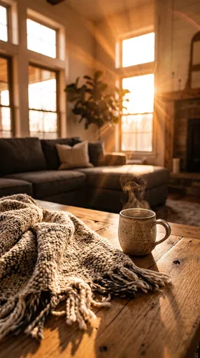 Cozy Living Room With Steaming Mug