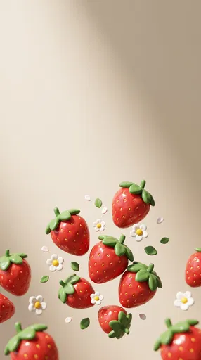 Floating 3D Clay Strawberries Background