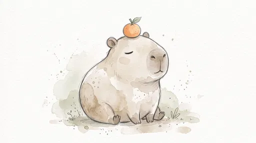 Cute Watercolor Capybara With Orange