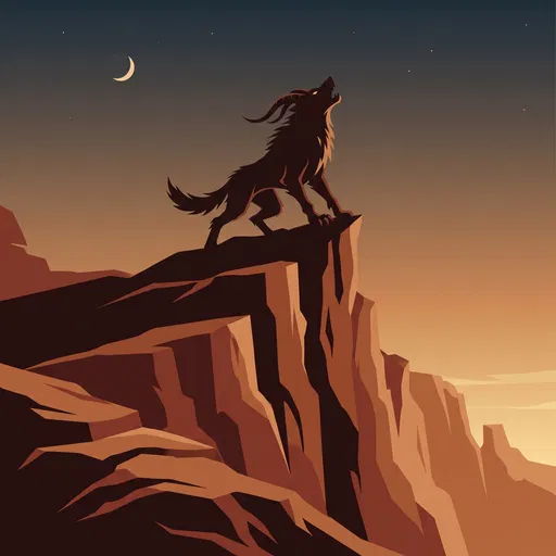 Horned Wolf Silhouette Howling on Mesa