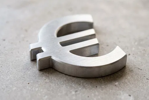 Brushed Aluminum Euro Symbol on Stone