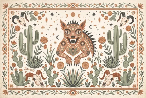 Folkloric Chupacabra Desert Tapestry Illustration