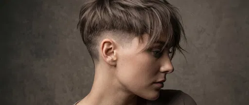 Woman With Mushroom Brown Undercut Pixie Haircut