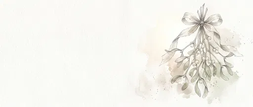 Watercolor Mistletoe Sketch Banner with Copy Space