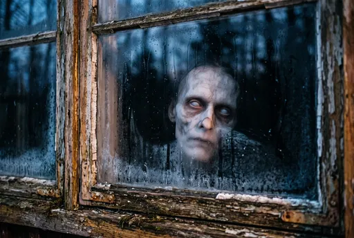 Ghostly Face Behind Frosted Cabin Window