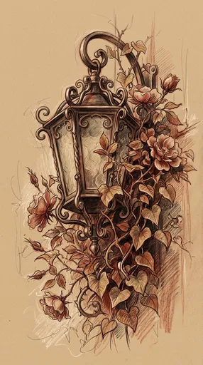 Vintage Lantern with Roses Chalk Sketch