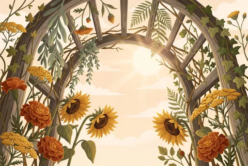 Rustic Floral Garden Archway Illustration
