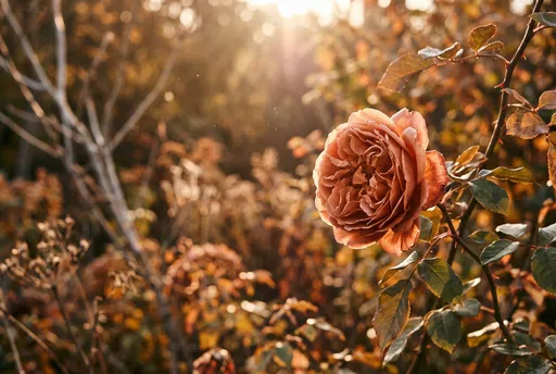 Copper Rose in Sunlit Autumn Garden