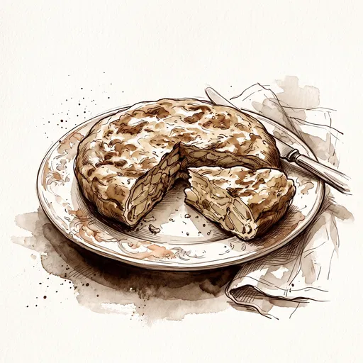Sepia Watercolor Spanish Tortilla Illustration