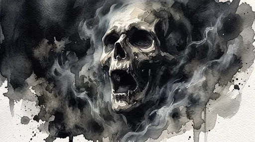 Dark Watercolor Screaming Skull Illustration