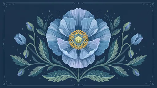 Symmetrical Blue Poppy Botanical Illustration