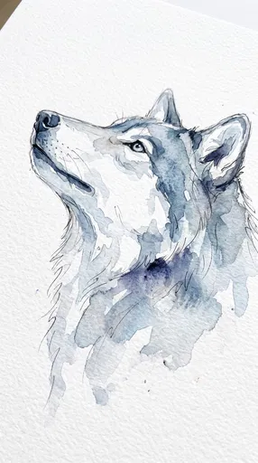 Watercolor and Ink Wolf Head Drawing