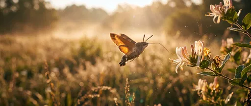 Hummingbird Hawk-Moth Feeding at Sunrise