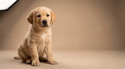 Golden Puppy on Beige Studio Backdrop