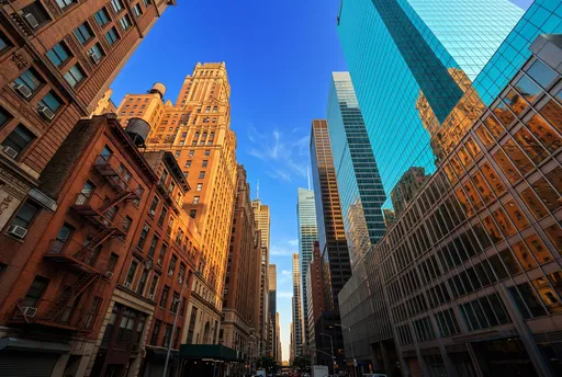 Low Angle Brick and Glass City Skyscrapers